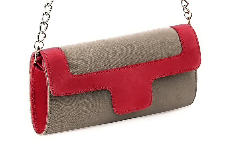 Taupe brown and cardinal red women's dress clutch, for weddings, ceremonies, cocktails and parties. Front view - Florence KOOIJMAN